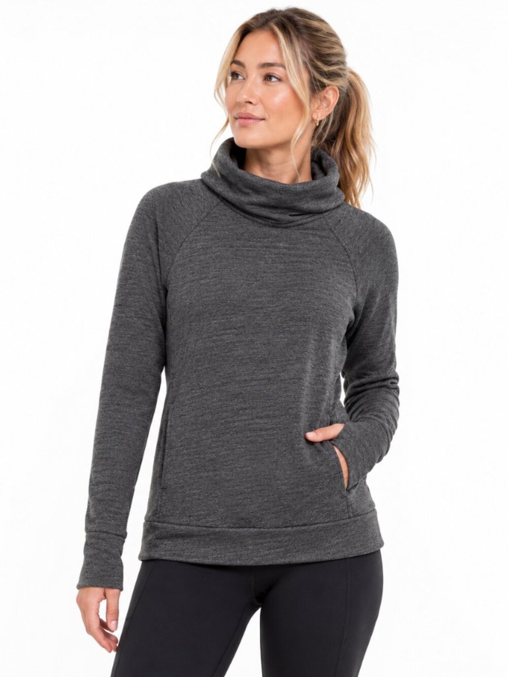 Lululemon To You Tunic Sweatshirt Womens Size 2 Gray Turtle Neck Pocket Pullover